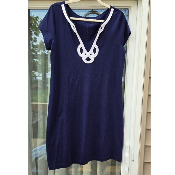 Lilly Pulitzer Dresses & Skirts - Lilly Pulitzer Navy Blue Pima Cotton Rope Detail V-Neck T-Shirt Dress L